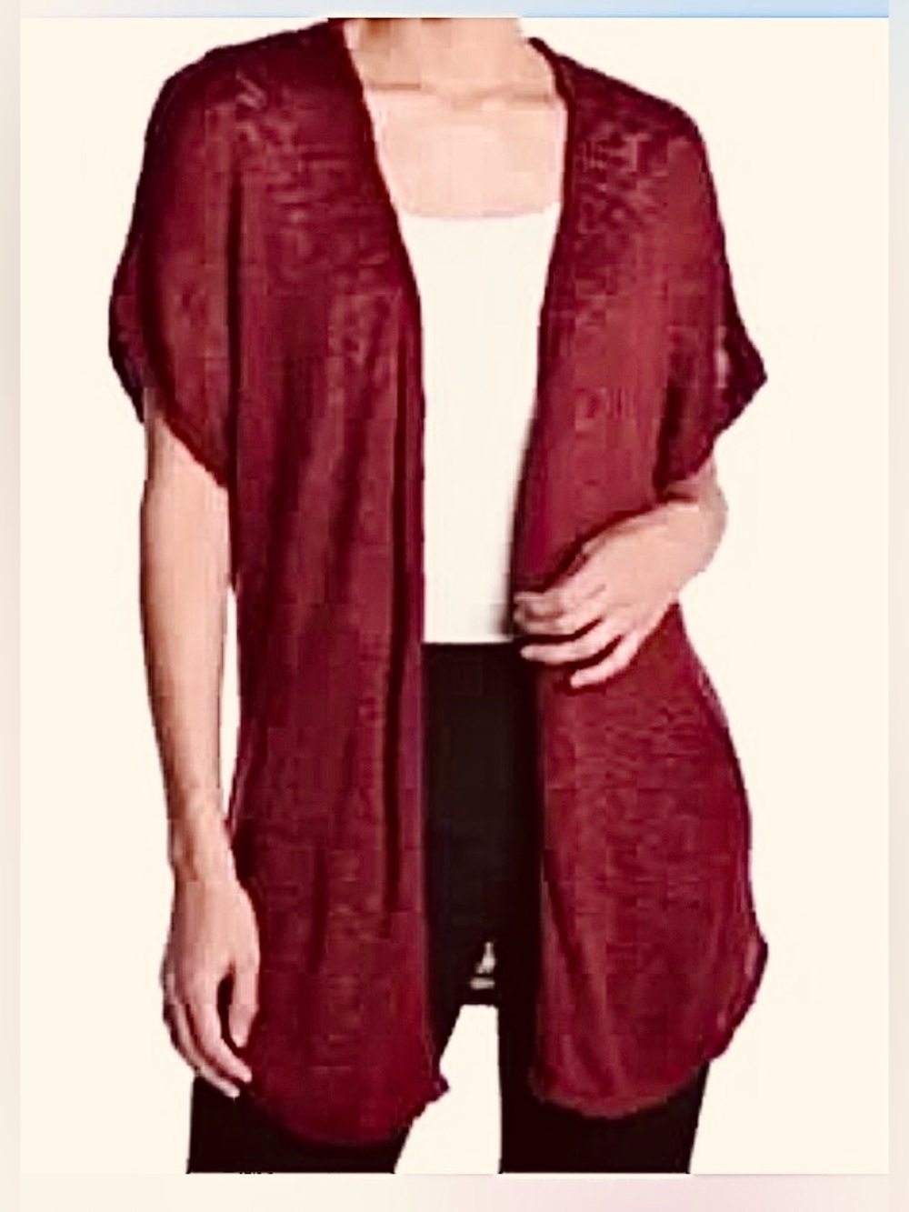 CATHERINE MALANDRINO Morocco Red Cardigan Sweater Open Front Short Sleeve S NWT